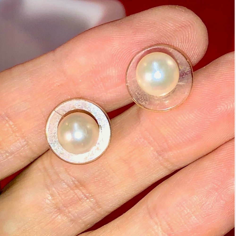 3/$32 Vtg 60s/70s *Trifari* Signed Faux Pearl Ball 3/8" Stud Pierced Earrings